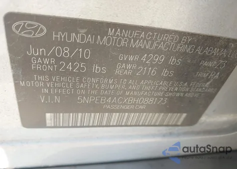 2011 Hyundai Sonata Gls из США, поврежденный, VIN 5NPEB4ACXBH088173